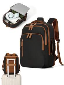 40L Casual Nylon Laptop Backpack, Unisex, Meets Airline Travel Standards, Suitable For Weekend Travel, University, Office And Other Occasions - Pastel - View 3