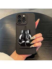 La funda para teléfono presenta un diseño de guante con impresión UV, proporcionando protección de 360 grados para los modelos de  11, 12, 13, 14, 15, 16 Pro Max, XR, X/XS, 7, 8 Plus y SE Mini. Es el regalo perfecto para cumpleaños tanto para niños como para niñas.Carcasa original con gráficos - Negro - Ver 1