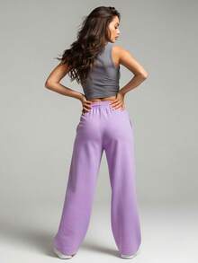 Wide Leg Pants With Flare Leg, Sophisticated Fit, Structured Style, High , Contemporary, Casual, Comfortable, Modern, Chic - 紫丁香 - 查看 2