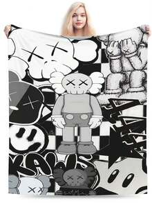 Kawss Kawaii Kaw Blanket Cozy Anime Gift Blanket - Premium Flannel Throw For Fans, Soft Cartoon Print For Sofa, Bed, Camping & Travel, Great Christmas Birthday Present - màu đen - Xem 2