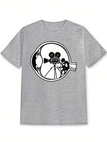 Camiseta Casual de Cuello Redondo para Hombre con Estampado de Cámara de Película, Camiseta Gráfica Negra para Él, Idea de Regalo, Camiseta de Uso Diario, Atuendo de Verano, Camiseta Impresa, Diseño Elegante, Ajuste Cómodo, Tela Suave, Camiseta Impresa, Camiseta para Hombre, Ropa de Hombre, Jóvenes Adultos - Negro - Ver 8