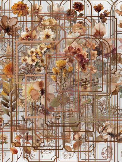 SCXXBSW 50 piezas de pegatinas de flores de página antigua, dibujos animados, graffiti para decorar botellas de agua, portátiles, maletas, fundas de teléfono con pegatinas transparentes dobles