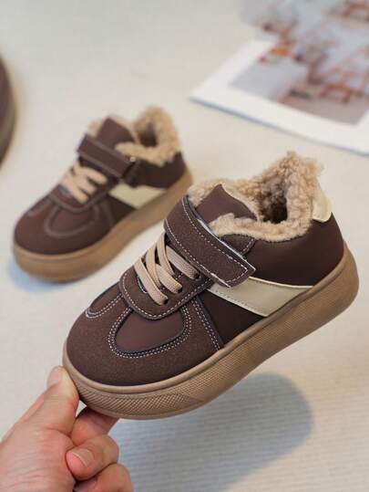 1 Pair 2025 Winter New Baby Sports Shoes, Children's Shoes, Non-Slip Soft Bottom Thick Warm Toddler Shoes, Boys & Girls Thickened Plush Sports Shoes