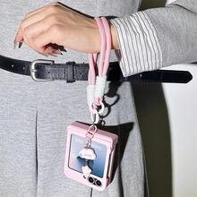 Korean Style Pastel Pink Phone Case With Cloud Lanyard, Compatible With Samsung Galaxy ZFlip7 Z Flip6 ZFlip 5 Zflip6 Zflip5, Shock-Resistant Back Cover, Also Compatible With Motorola Phones - 粉色 - 查看 2