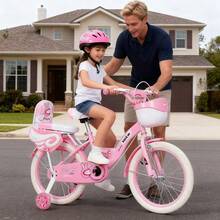 Bicicleta Pink Bunny para niñas de 3 a 12 años R18 con casco + asiento ajustable + ruedines + ribete con flecos + timbre + adornos de estrellas. Totalmente equipada. - Rosa - Ver 8