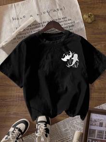 Women's Pure Cotton Short-Sleeve T-Shirt With Double-Sided Printed Pattern, Save The Sharks, Skin-Friendly, Soft And Comfortable, A Must-Have For Vacation Travel, Ideal For Gifting - 黑色 - 查看 2