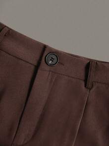 Vintage High-Waisted Women's Suit Pants, Loose Fit, Draping Effect, Suitable For Autumn, Suitable For Office Wear - Rust Brown - View 6