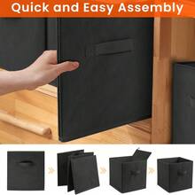 13"X13"X13" 12-Pack Foldable Storage Bins Collapsible Closet & Toy Organization Boxes Space Saving Fabric Cubes For Shelves Black - 黑色 - 查看 3