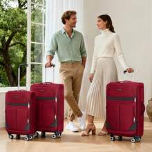 Softside Luggage Set,Expandable Luggage For Extra Capacity,Large Capacity Family Suitcase,Lightweight Waterpoof Resistant Polyester,20inch+28inch,20inch+24inch+28inch - BURGUND/GREY - 查看 9