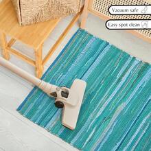 Alfombras de algodn de 24x 36 pulgadas, multicolor oscuro, tejidas a mano y alfombras de entrada de cocina - verde azulado + Tonal Rugs(24x36) - Ver 5