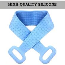 - Limpiador de silicona para ducha, 90 largo con asas, cepillo para polvo corporal para exfoliacin y masaje, cepillo para polvo de bao para hombres y mujeres azul - azul - Ver 5