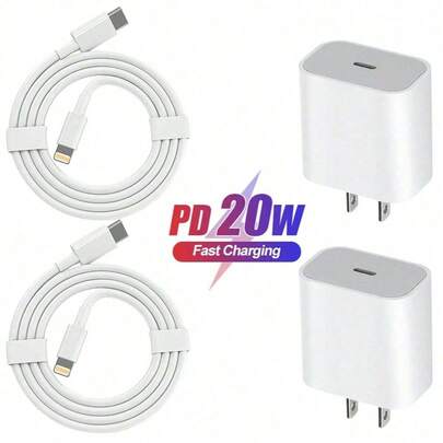 2 paquetes de cargador rápido de 20W con enchufe estadounidense, cable de datos USB C a Lightning de 3.3 pies/100 cm compatible con iPhone 14/13/12/11/XR/Xs/Xs Max, juego de adaptadores móviles - blanco adecuado para viajes, oficina, dormitorio y carga rápida en el hogar