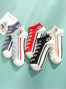 5 Pairs Breathable Canvas Print Socks, Personalized Creative Socks, Funny Novelty Socks, Versatile Basketball Socks, Thin Sports Ankle Socks, Couple Low-Cut Socks - Multicolor - View 4