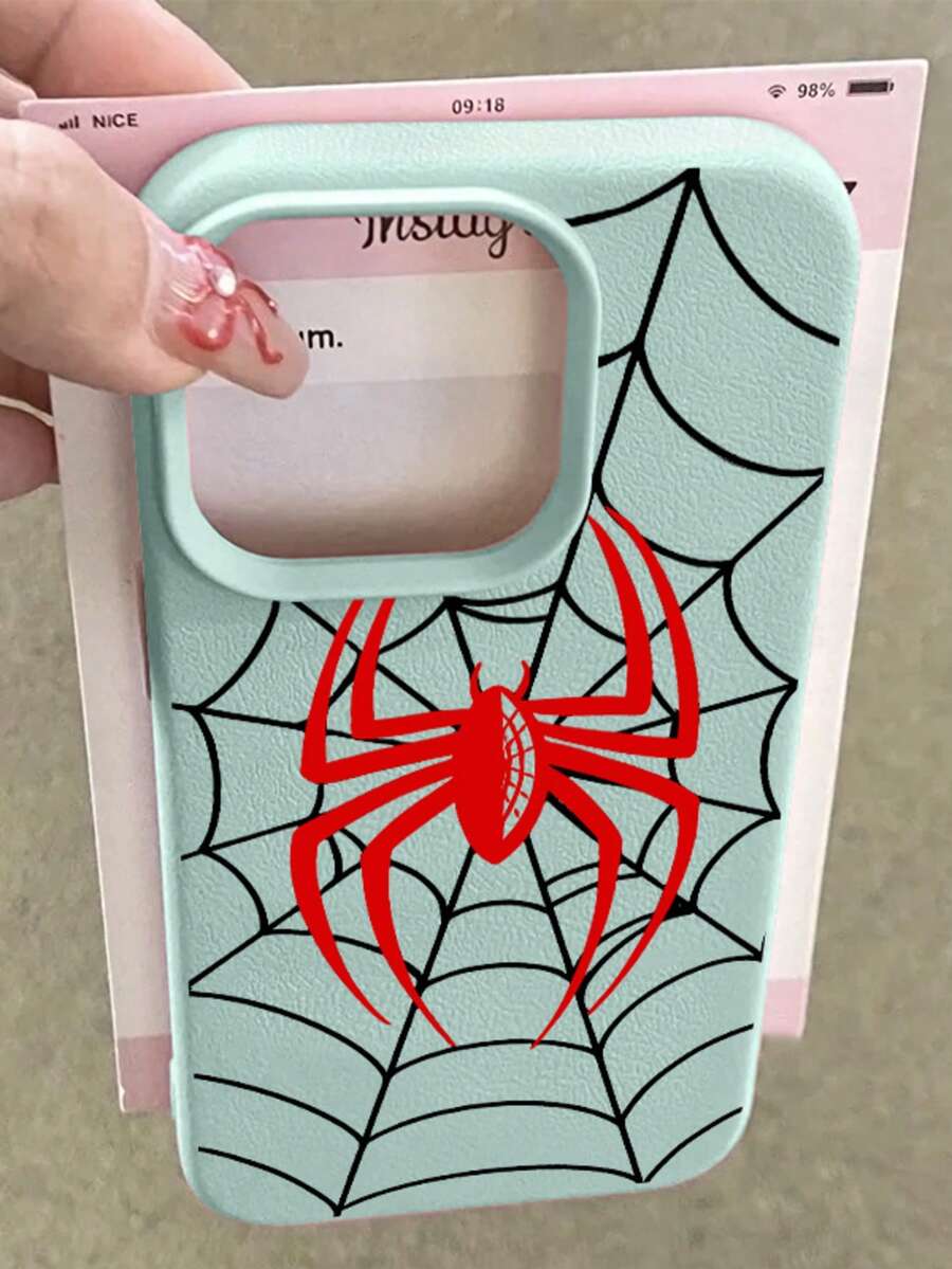 Personality Red Spider Pattern Compatible With Apple Phone 13/15/11/14/17/12/16/ProMax/Pro/Plus/Xs Max/XS/X,Antiskid Silicone Soft Case Four Corner Anti Fall Phone - Màu xanh nhạt - Xem 1
