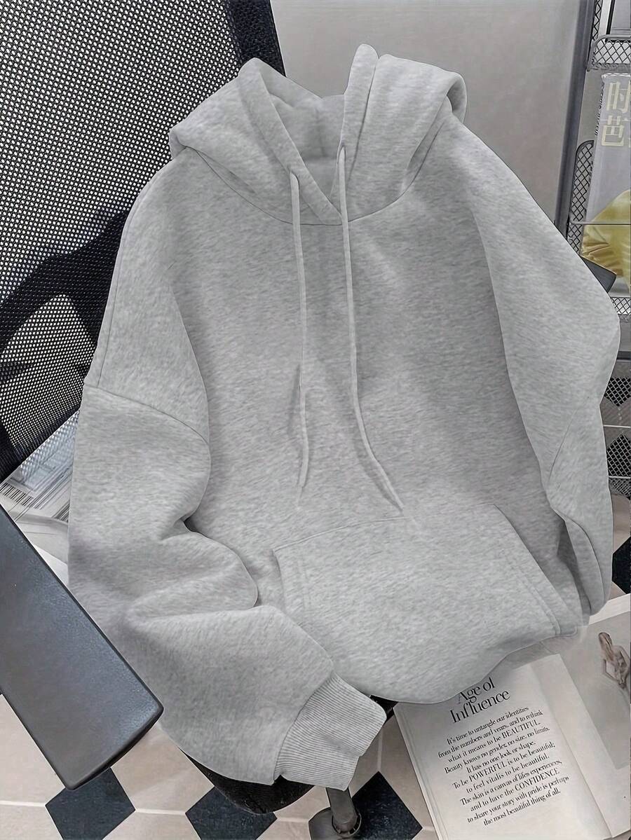 素色連帽套頭運動衫,可愛女款Y2K連帽衫,秋季女裝返校休閒風 - 灰色 - 查看 1