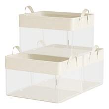 SONGMICS Juego de 3 Cajas de Almacenaje, Cesta Mediana, Cajas Organizadoras de Tela, Plegable, Red de Nylon Transparente, 40 x 30 x 25 cm, Asas, para Dormitorio, Salón,Blanco Crema - Beige claro - Ver 7