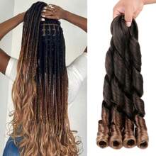 女士法式卷发编发 24英寸 2包 蓬松波浪卷法式卷发编发 预拉伸合成钩针编织假发 蓬松波浪渐变色 - 彩色 - 查看 5