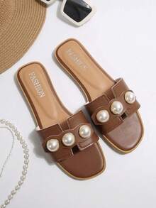 新款时尚女士平底凉鞋 - 棕色 - 查看 2