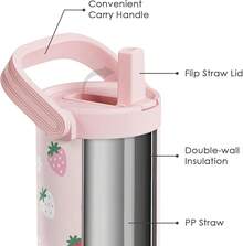 Pink Bow Stainless Steel Straw Lid Tumbler 30oz With Carry Handle For Women Girls, Insulated Travel Coffee Cup, Gift For Sports Outdoor Workout Christmas Birthday - Strawberry - 查看 2