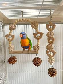 1pc Parrot Wooden Swing Hanging Toy, Parrot Swing Chew Toy, Suitable For Small Birds And Parrots