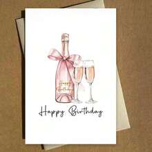 成人款优雅香槟生日贺卡 - “生日快乐”玫瑰金气泡酒杯设计（含信封） - 彩色 - 查看 10