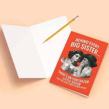 Sister-Themed Adult Humorous Card - "Crazier Little Sister Behind Big Sis" Retro Greeting (With Envelope) - Multicolor - View 3