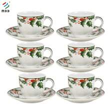 MBB Christmas Teacup And Saucer Set Ceramic Espresso Coffee Mug With Saucer Festive Serveware Holiday Gift Christmas Cup Charming Holiday Design Versatile Drinkware Elegant Holiday Theme Prints Finish U-Shape Memorable Holiday Gift Dishwasher And Microwave , 3 Oz Or 6 Oz Porcelain Cup For Tea, Coffee, Espresso - Christmas Tree, Holly & Red Berries Holiday Accents - Holiday Collection Design For Gifting - Multicolor - View 10