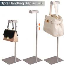 3pcs Gorgeous Handbag Display Rack, Made Of Metal Stainless Steel Material, Matte Surface, Adjustable Height, Silver Bag Rack, Hat Jewelry Rack Suitable For Home/Boutique/Dining Table Jewelry Retail Store | Easy To Install, Rust Proof