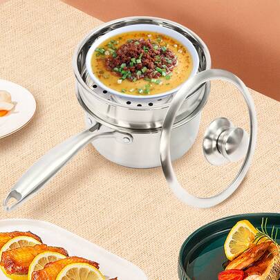Double Boiler Stainless Steel Steamer Pot For Cooking With Glass Lid, Diameter 18cm Sauce Pot, Steamer Cookware Pot Perfect For Boiling Gravies, Pasta, Noodles