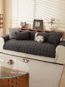 1 pieza Funda de sofá de felpa gruesa, cojín de sofá de jacquard para otoño/invierno, cálido y suave, apto para mascotas, resistente a la suciedad y los arañazos, adecuado para todas las estaciones, para sala de estar, dormitorio, exterior, se ajusta a sofás de 1/2/3/4 plazas - Gris Oscuro - Ver 4