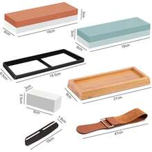 Sharpening Stone Set For Knives, Professional Sharpening Stone Set, Double-Sided Sharpening Stone, With Bamboo Base, Correction Stone, Tool Holder, Leather Strips - 綠色 - 查看 6