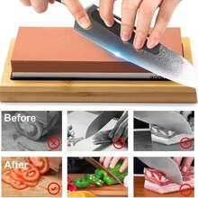 Sharpening Stone Set For Knives, Professional Sharpening Stone Set, Double-Sided Sharpening Stone, With Bamboo Base, Correction Stone, Tool Holder, Leather Strips - 綠色 - 查看 7