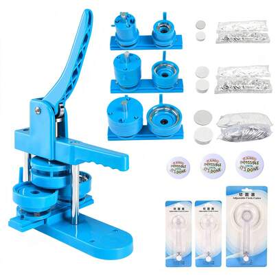 DIY Pin Button Maker Machine 25mm/32mm/58mm Badge Punch Press With 300pcs Button Parts (Blue)