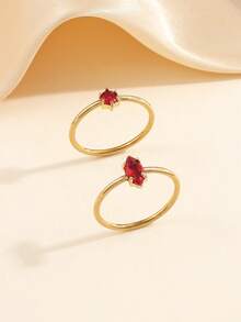 2 pièces Ensemble de bagues rondes en diamant style minimaliste en acier inoxydable doré pour femmes, convient pour un port quotidien ou en cadeau - Or jaune - Voir 10