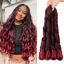 女士法式卷发编发 24英寸 2包 蓬松波浪卷法式卷发编发 预拉伸合成钩针编织假发 蓬松波浪渐变色 - 彩色 - 查看 16