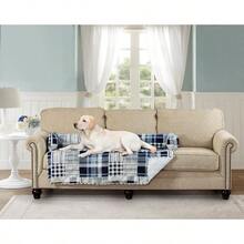 Brilliant Sunshine Sofá cama para mascotas con diseño de cuadros azules y rayas acolchado antideslizante lavable protector de sofá con cojines extraíbles funda de muebles para mascotas perros XL azul - Sofá cama extragrande para mascotas - Ver 2