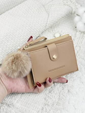 SOUTHLAND&KANGAROO With A Pom-Pom Charm,Khaki Letter Detail Fold Over Small Wallet Pocket Wallet Small Purse Bifold Slim Women Wallet Lightweight Portable Credit Card Key Case Short Wallet Cute Modern Fashion For Birthday Gift Christmas Anniversary Women Girls Lady,Business,For Anniversary,For Christmas,On Valentine Day,For Birthday Gift,For Gift,For Lover For Women,For Girls,For Lady,For Female,Bag School Supplies For School Dorm Room & Back To School