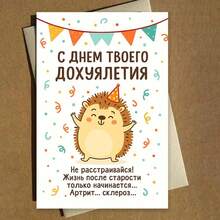 Thiệp mừng sinh nhật người lớn của Nga - "Cuộc sống sau tuổi già bắt đầu" Lời chúc nhím châm biếm (kèm phong bì) - Nhiều màu - Xem 9