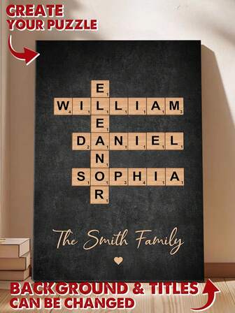 Catygift لوحة فنية لعبة الكلمات المتقاطعة العائلية الفورية - طباعة على قماش مع إطار مخصص (ليس ملصق مشاهير) - هدية عيد الميلاد للعائلة