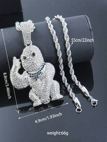 1 mặt dây chuyền hình động vật bằng hợp kim đính đá toàn bộ kèm vòng cổ xích bện 22 inch, phụ kiện Hip Hop thời trang dành cho cả nam và nữ - mặt dây chuyền động vật - Xem 3