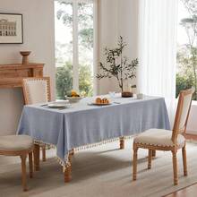 Zulita 1 pieza Mantel cuadrado de textura de lino resistente al agua y a las manchas con borlas, mantel decorativo resistente a las arrugas estilo granja, adecuado para el hogar, cena, cocina, exterior, picnic (140 x 180 cm)