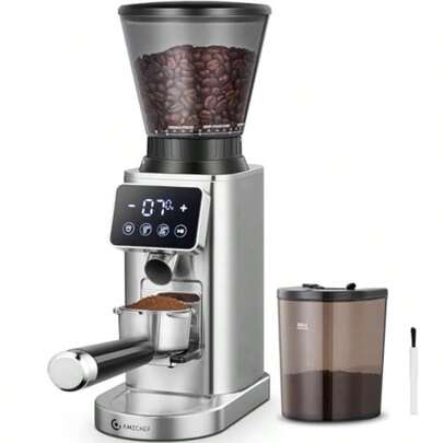 Electric Coffee Grinder Conical Burr Grinder With 48 Precision Grind Settings LED Panel Control Detachable Funnel Stand For Espresso Drip French Press Easy To Clean Stainless Steel