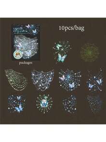 10Pcs/Bag Spider Wonderful Art Series, Exquisite Morning Dew Spider Web Theme Sticker Pack, PET Waterproof Material, Scrapbook Supplies, Decorative Notebook Photo Frame Phone Case Water Cup Garbage Magazine Stationery Box DIY Personalized Collage,School Supplies,Back To School Stickers Funny Stickers Laptop Stickers Kindle Phone Stickers - Multicolor - View 12