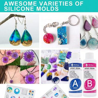 Epoxy Resin Kit For Beginners - Epoxy Resin Jewelry Making Starter Kit With Silicone Mold, Resin Pigment, Gold Fl...