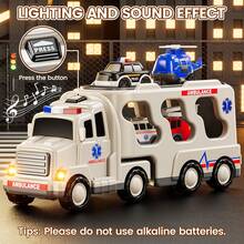 HENGPHY 5 In 1 Ambulance Vehicle Truck Toys For 3 4 5 6 Year Old Boys, Kids Carrier Friction Powered Cars With Light And Sound Helicopter, Fire Truck, Ambulance Car, Christmas Birthday Gifts For Age 3-9 Boys Girls - White - View 5