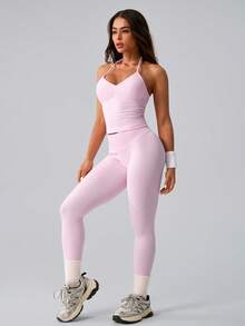 NcmRyu 1 Set Women's Fashion Casual Minimalist Versatile Backless Shaping Sports Bra And Leggings Workout Suit