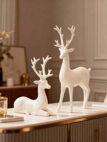 1 Paar weiße Hirschfiguren, geeignet zur Dekoration von Flur, Wohnzimmer, Arbeitszimmer, Büro, Luxus-Weinschrank, nordisch-moderner minimalistischer Wohndekoration, Geburtstag, Weihnachten, Thanksgiving Geschenk, Weihnachtsdekoration, Weihnachtsgeschenk für Zuhause - Verschiedenfarbig - Übersicht 2