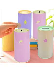 1 pieza Hucha de cerdo de dibujos animados, caja de ahorro de monedas metálica redonda y creativa de dibujos animados, adecuada para almacenar monedas y billetes, decoración de habitación, decoración del hogar, adornos, miniatura para el hogar