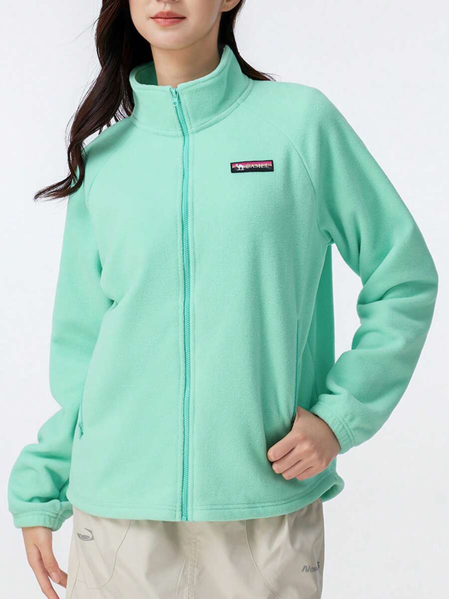 Women's Outdoor Fleece Jacket, Double-Sided Fleece, Warm, Anti-Static, Stand Collar, Wind-Resistant Lining - Ice Lake Green - View 1