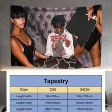 1pc Playbo1 Carti Tapestry Featuring The Popular Rap Artist, A Hippie And Music Art Printed Flag For Sofa Wall Hanging, Dorm Party Home Decor, Scene Backdrop Tapestry With A Free Installation Kit. - Nhiều màu - Xem 4